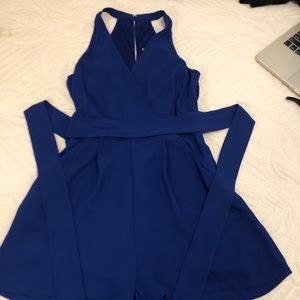 Blue Plunging Neck Romper
